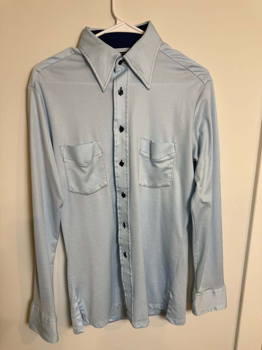 Sears Value Knit Perma-Prest Light Blue Long Sleeve Button Up Shirt